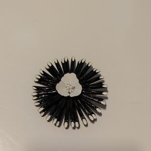 Vintage Elegant Black and White Floral Brooch Pin